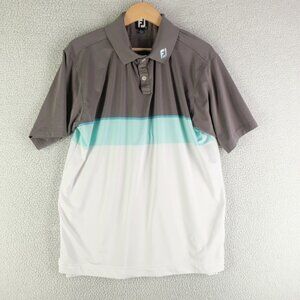 Footjoy Polo Mens Large Gray Blue White Striped ProDry Golf Performance